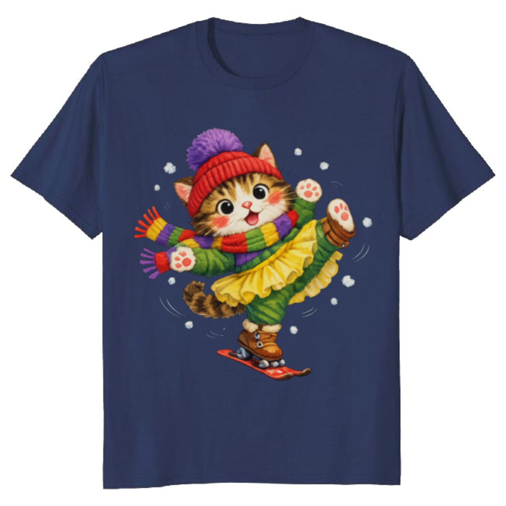 Clumsy Skiing Cat T-Shirt For Winter Fun Playful Gifts for Men Women Boy Kids T-Shirt