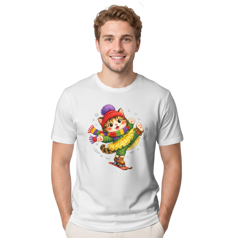 Clumsy Skiing Cat T-Shirt For Winter Fun Playful Gifts for Men Women Boy Kids T-Shirt
