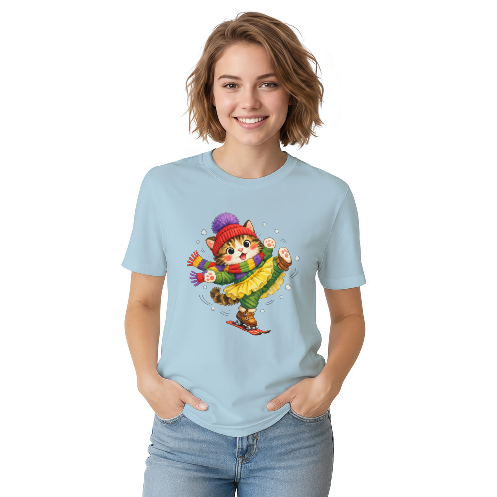 Clumsy Skiing Cat T-Shirt For Winter Fun Playful Gifts for Men Women Boy Kids T-Shirt