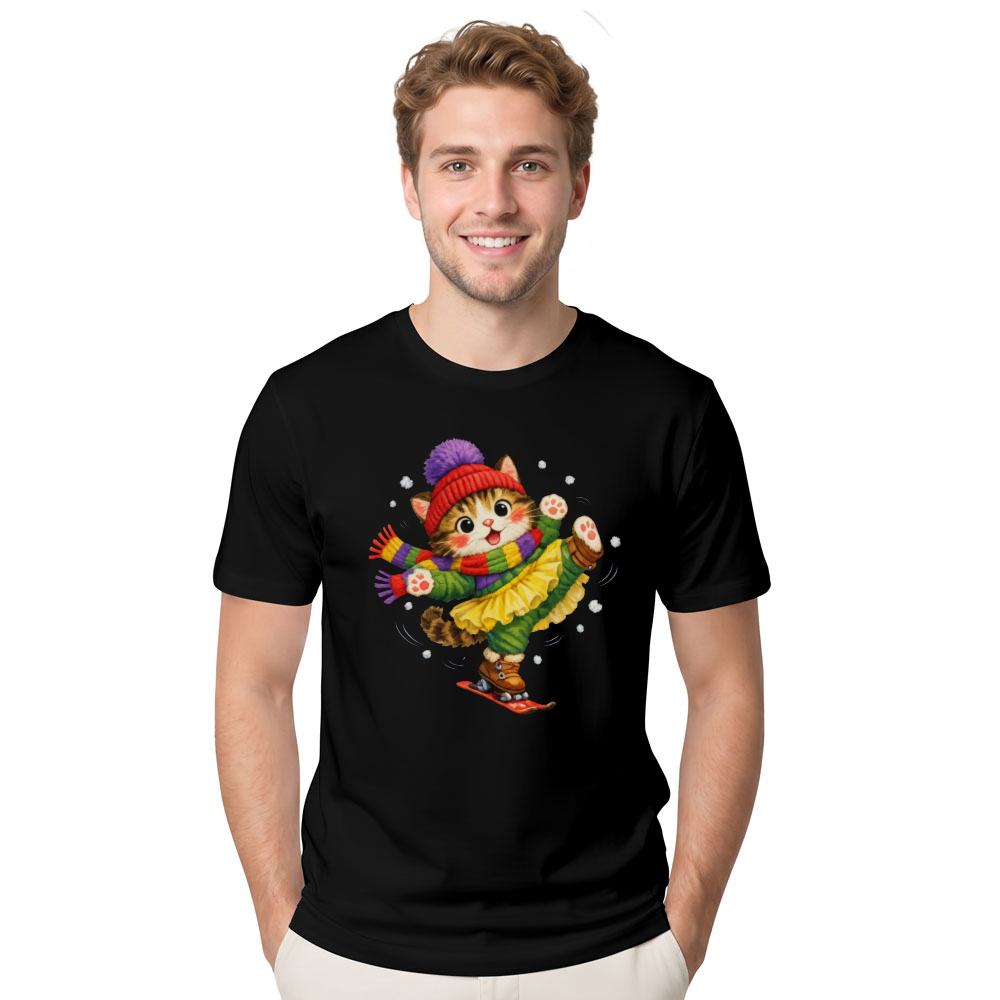 Clumsy Skiing Cat T-Shirt For Winter Fun Playful Gifts for Men Women Boy Kids T-Shirt