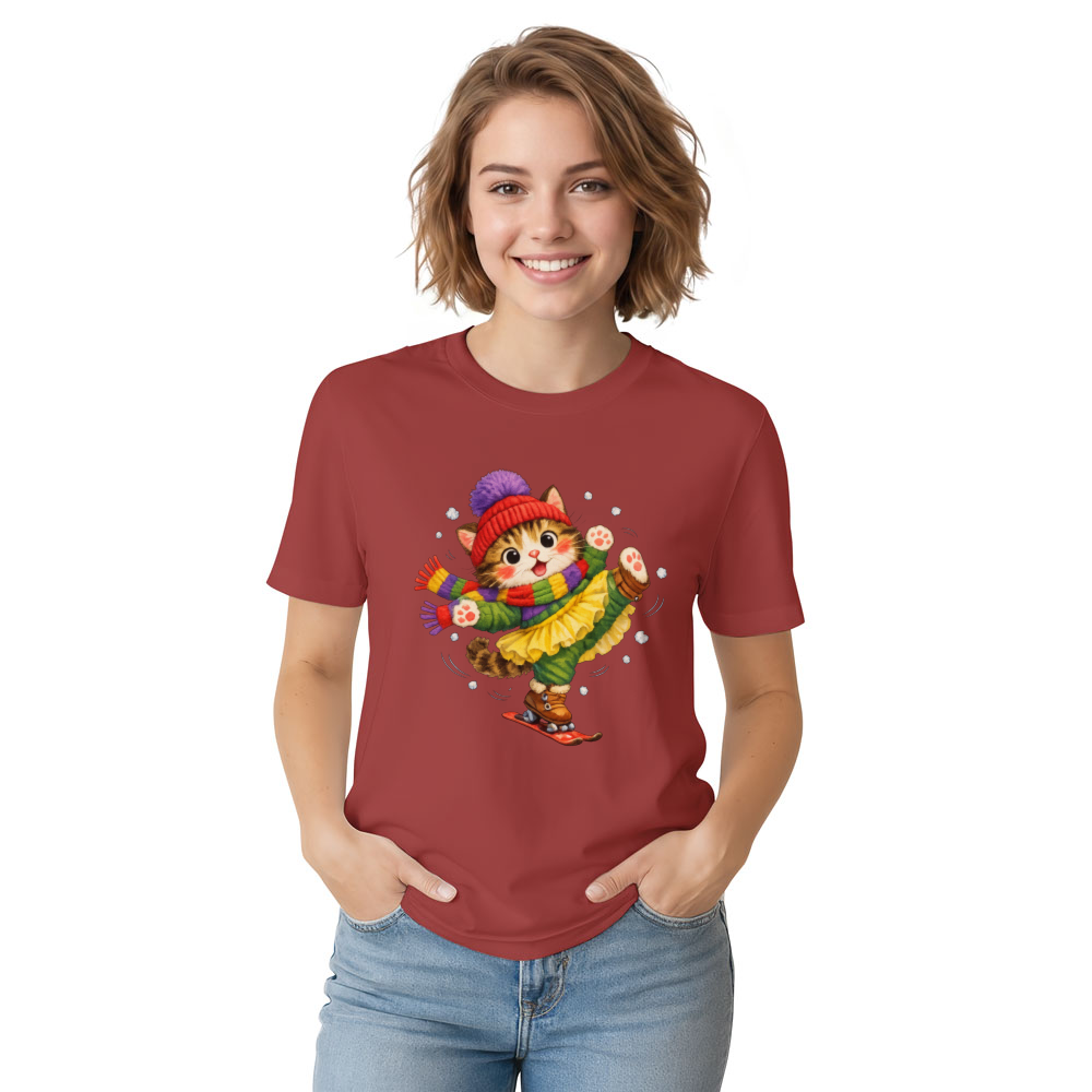 Clumsy Skiing Cat T-Shirt For Winter Fun Playful Gifts for Men Women Boy Kids T-Shirt