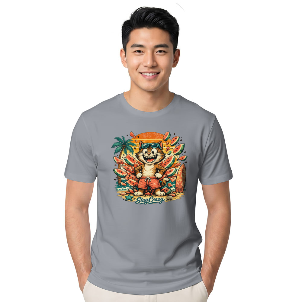 Retro Surf Watermelon Smash Cat T-Shirt Summer Beach Graphic Funny Gifts for Men Women Boy Kids T-Shirt