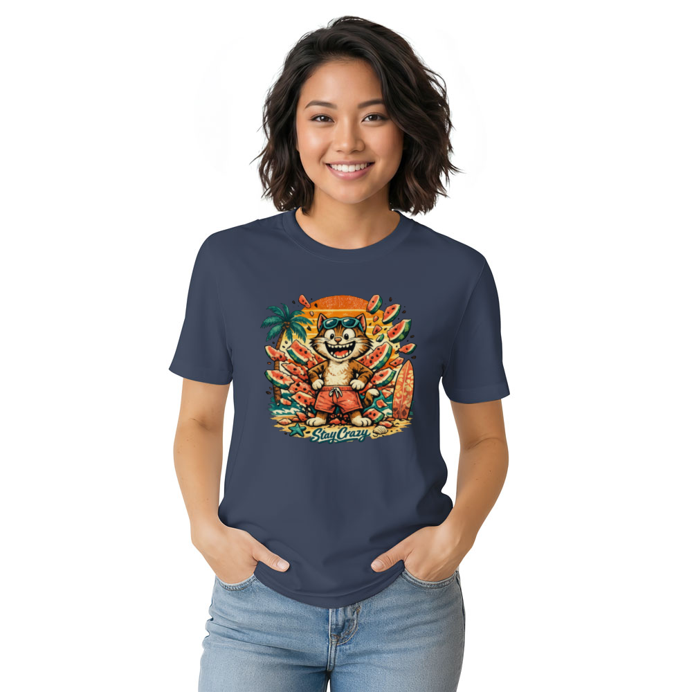 Retro Surf Watermelon Smash Cat T-Shirt Summer Beach Graphic Funny Gifts for Men Women Boy Kids T-Shirt