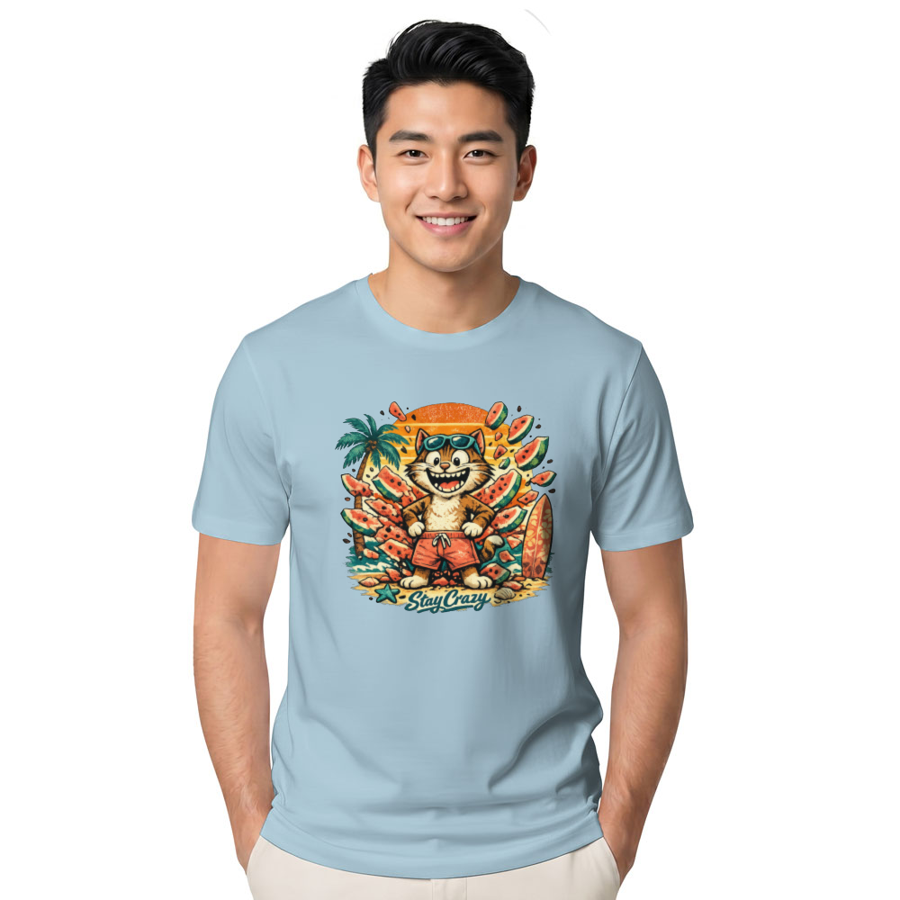 Retro Surf Watermelon Smash Cat T-Shirt Summer Beach Graphic Funny Gifts for Men Women Boy Kids T-Shirt