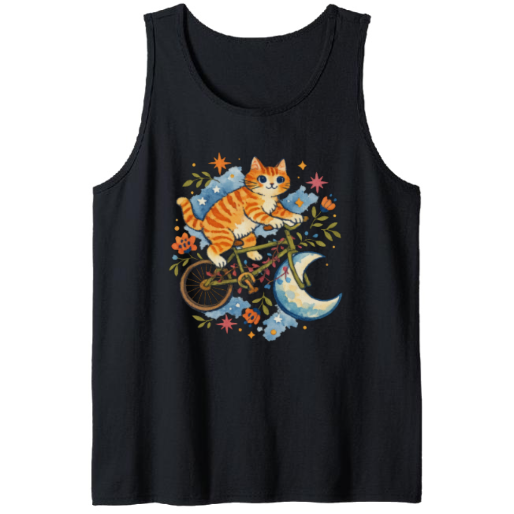Watercolor Celestial Tabby Moon Rider Tanktop Boho Folk Art Dreamy Gifts for Men Women Boy Kids Tanktop - Unisex