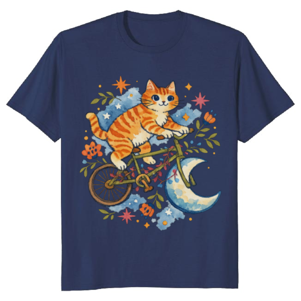 Celestial Tabby Watercolor Moon Rider T-Shirt Dreamy Gifts for Men Women Boy Kids T-Shirt