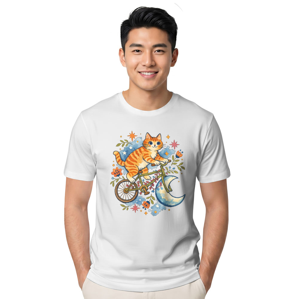 Celestial Tabby Watercolor Moon Rider T-Shirt Dreamy Gifts for Men Women Boy Kids T-Shirt