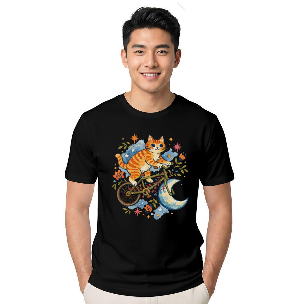 Celestial Tabby Watercolor Moon Rider T-Shirt Dreamy Gifts for Men Women Boy Kids T-Shirt