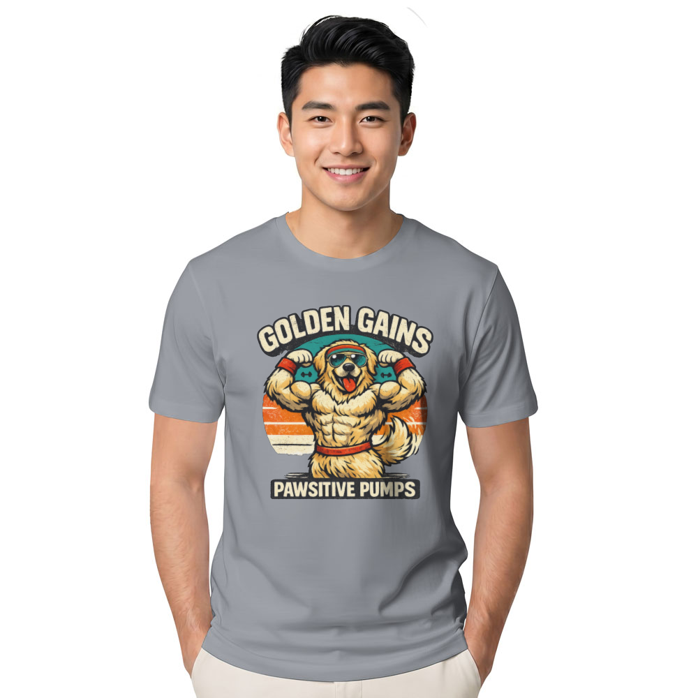 Retro Golden Retriever Gym Vintage Sunset Workout Wholesome Gifts for Men Women Boy Kids T-Shirt