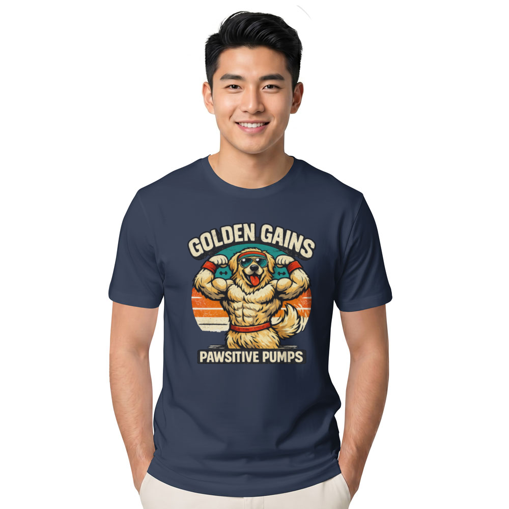 Retro Golden Retriever Gym Vintage Sunset Workout Wholesome Gifts for Men Women Boy Kids T-Shirt