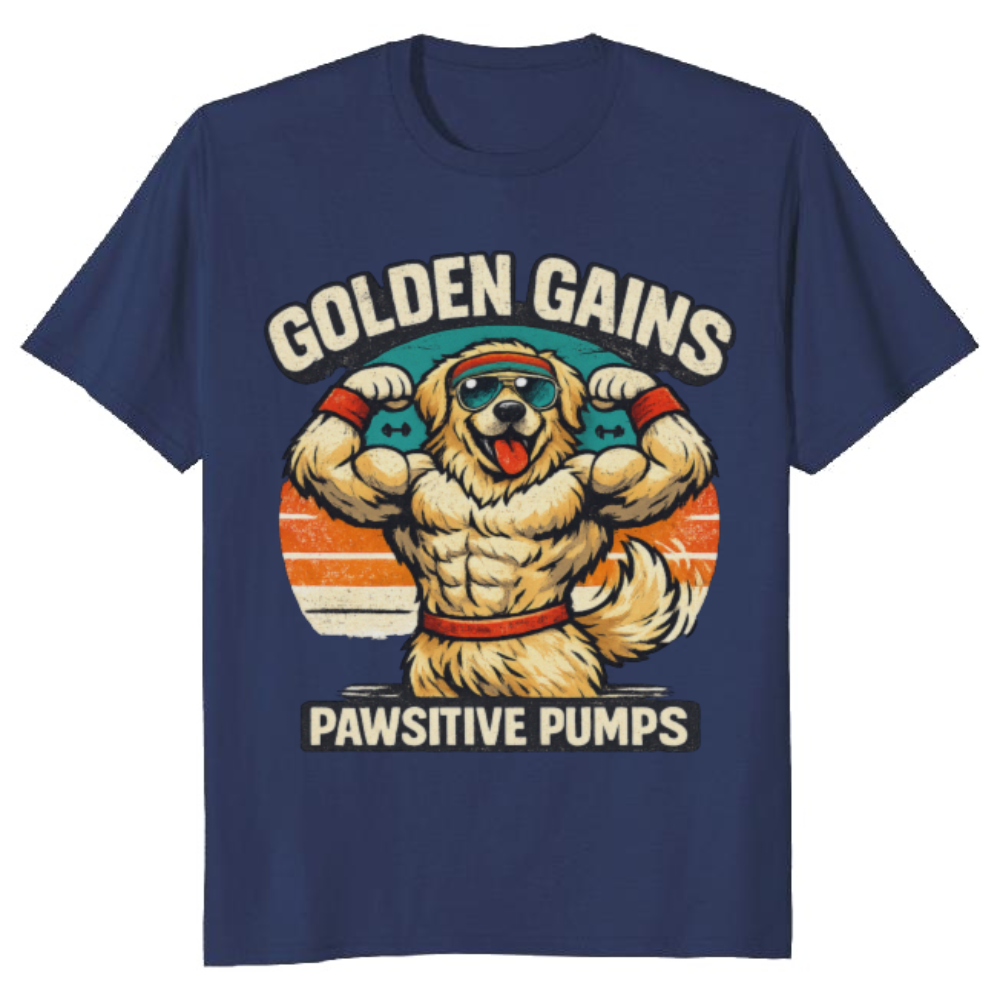 Retro Golden Retriever Gym Vintage Sunset Workout Wholesome Gifts for Men Women Boy Kids T-Shirt