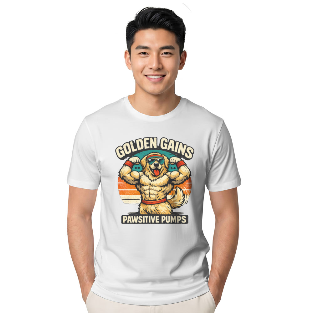 Retro Golden Retriever Gym Vintage Sunset Workout Wholesome Gifts for Men Women Boy Kids T-Shirt