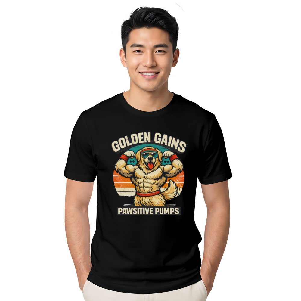 Retro Golden Retriever Gym Vintage Sunset Workout Wholesome Gifts for Men Women Boy Kids T-Shirt