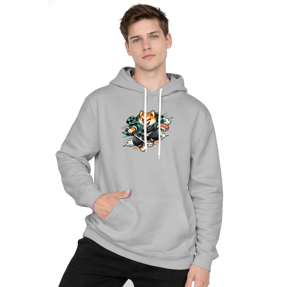 Shiba Samurai Hoodie Retro Anime Streetwear Playful Gifts for Men Women Boy Kids Pull Over Hoodie