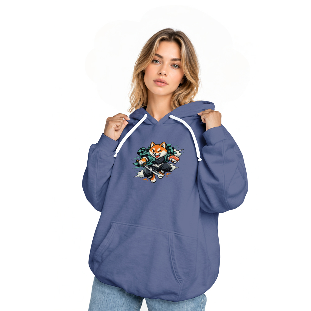 Shiba Samurai Hoodie Retro Anime Streetwear Playful Gifts for Men Women Boy Kids Pull Over Hoodie