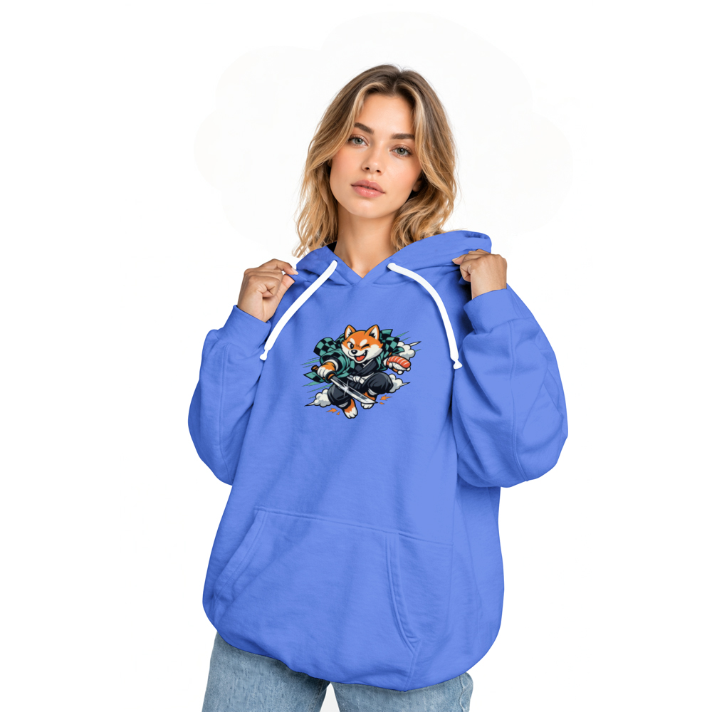 Shiba Samurai Hoodie Retro Anime Streetwear Playful Gifts for Men Women Boy Kids Pull Over Hoodie