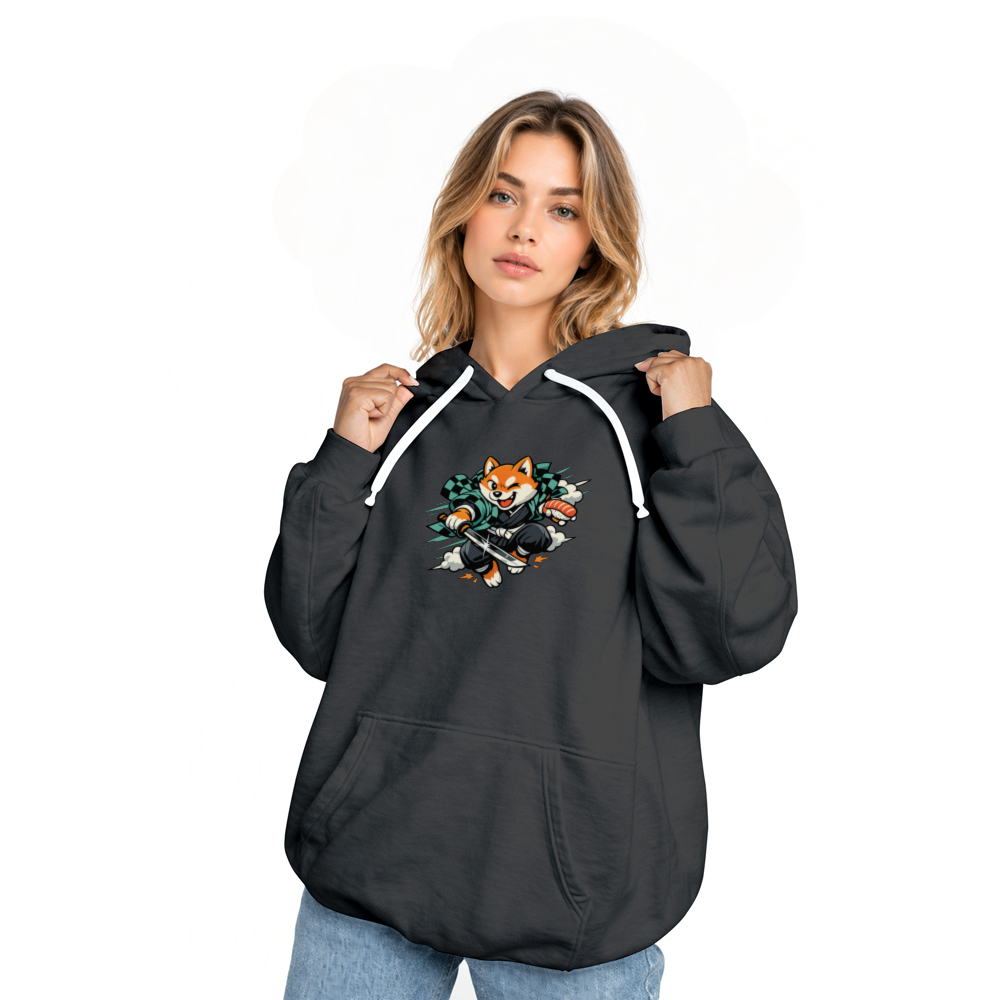 Shiba Samurai Hoodie Retro Anime Streetwear Playful Gifts for Men Women Boy Kids Pull Over Hoodie