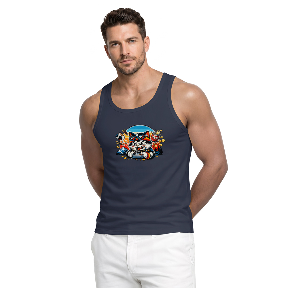 Retro Japanese Gamer Cat Tanktop Synthwave Snack Attack Playful Gifts for Men Women Boy Kids Tanktop - Unisex