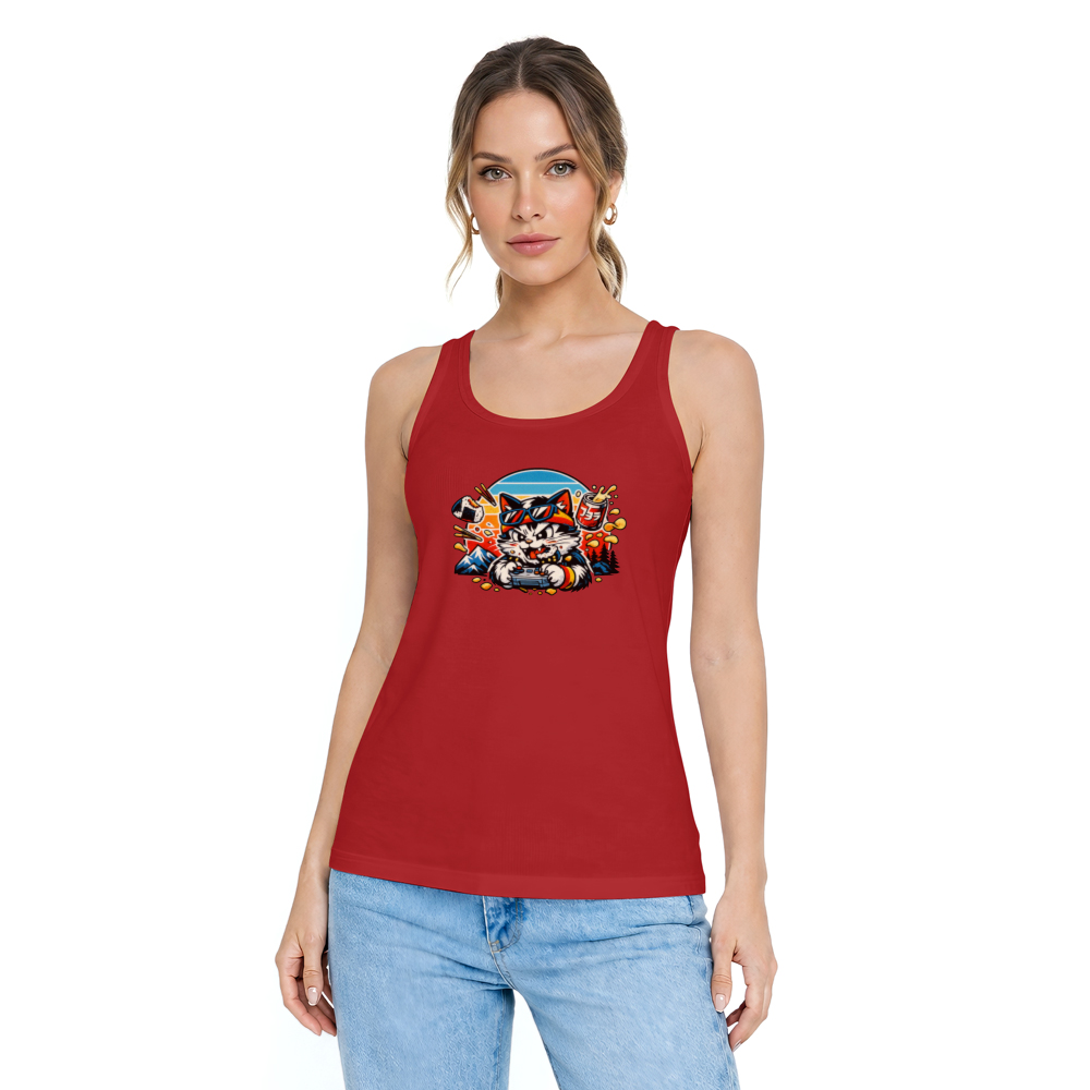 Retro Japanese Gamer Cat Tanktop Synthwave Snack Attack Playful Gifts for Men Women Boy Kids Tanktop - Unisex