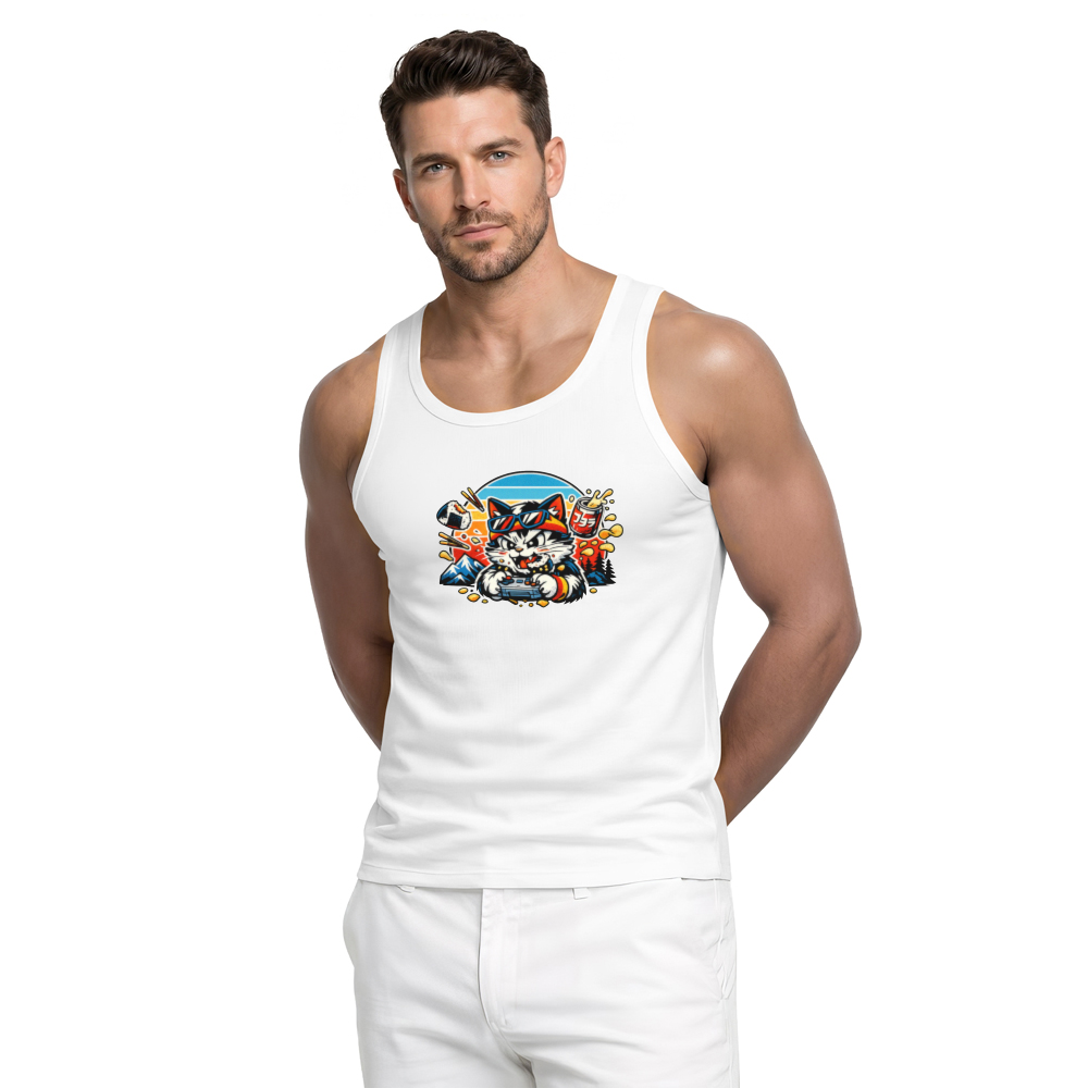 Retro Japanese Gamer Cat Tanktop Synthwave Snack Attack Playful Gifts for Men Women Boy Kids Tanktop - Unisex