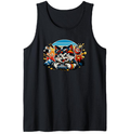 Retro Japanese Gamer Cat Tanktop Synthwave Snack Attack Playful Gifts for Men Women Boy Kids Tanktop - Unisex