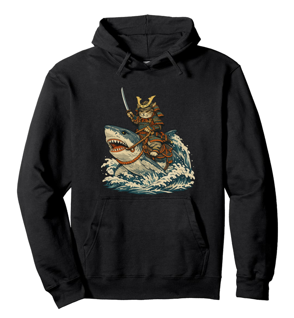 Ukiyo-e Samurai Cat Pullover Epic Gifts for Men Women Boy Kids Pull Over Hoodie