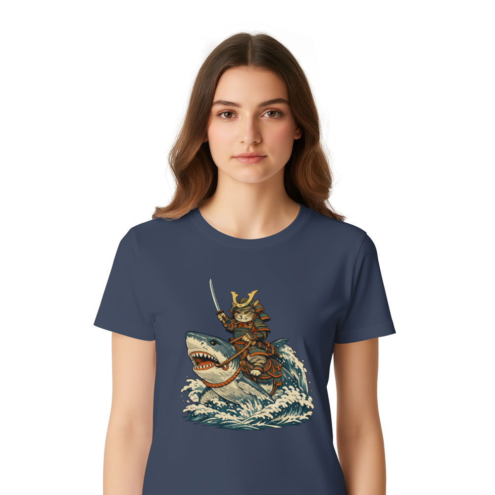 Shogun Cat Riding Shark Ukiyo-e Epic Gifts for Men Women Boy Kids T-Shirt