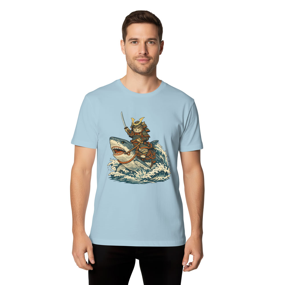 Shogun Cat Riding Shark Ukiyo-e Epic Gifts for Men Women Boy Kids T-Shirt