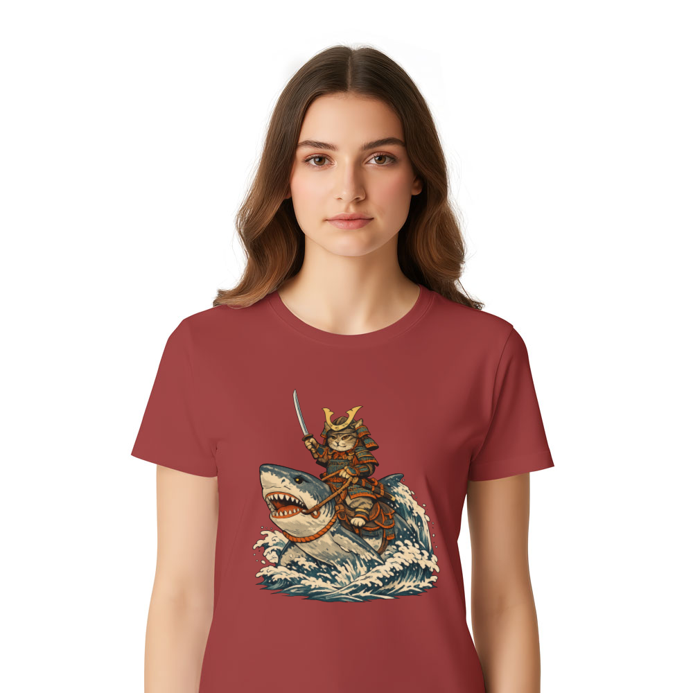 Shogun Cat Riding Shark Ukiyo-e Epic Gifts for Men Women Boy Kids T-Shirt