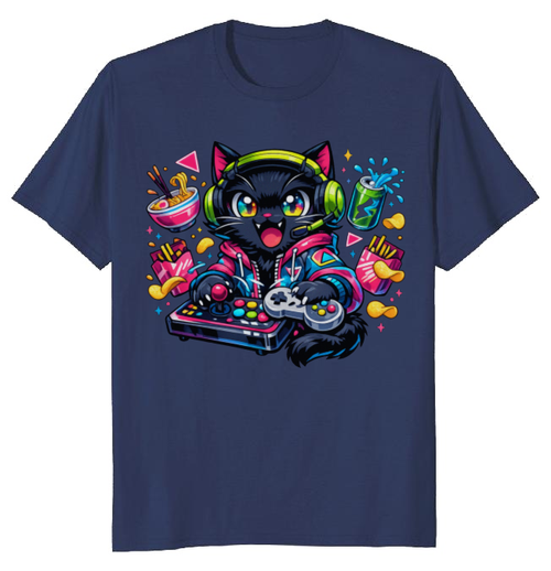 Neon Neko Anime Otaku Cat T-Shirt For Gamers Retro Synthwave Cool Gifts For Men Women Boy Kids T-Shirt