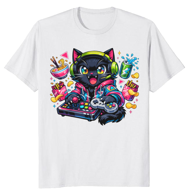 Neon Neko Anime Otaku Cat T-Shirt For Gamers Retro Synthwave Cool Gifts For Men Women Boy Kids T-Shirt