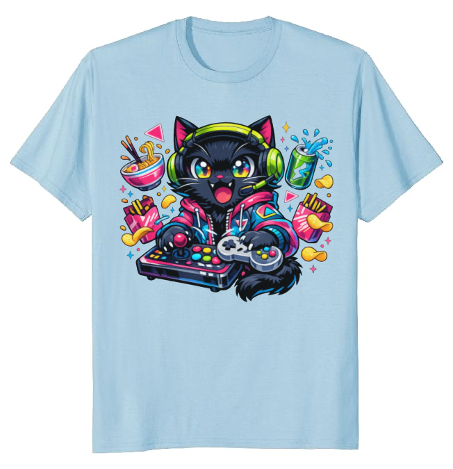 Neon Neko Anime Otaku Cat T-Shirt For Gamers Retro Synthwave Cool Gifts For Men Women Boy Kids T-Shirt