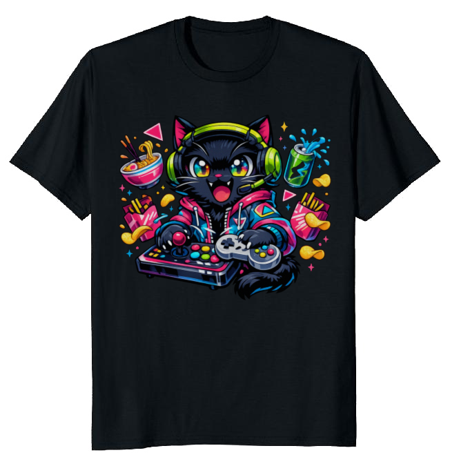 Neon Neko Anime Otaku Cat T-Shirt For Gamers Retro Synthwave Cool Gifts For Men Women Boy Kids T-Shirt