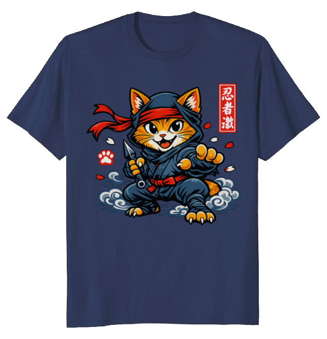 Ukiyo-e Ninja Cat T-Shirt For Anime Fans Playful Gifts for Men Women Boy Kids T-Shirt