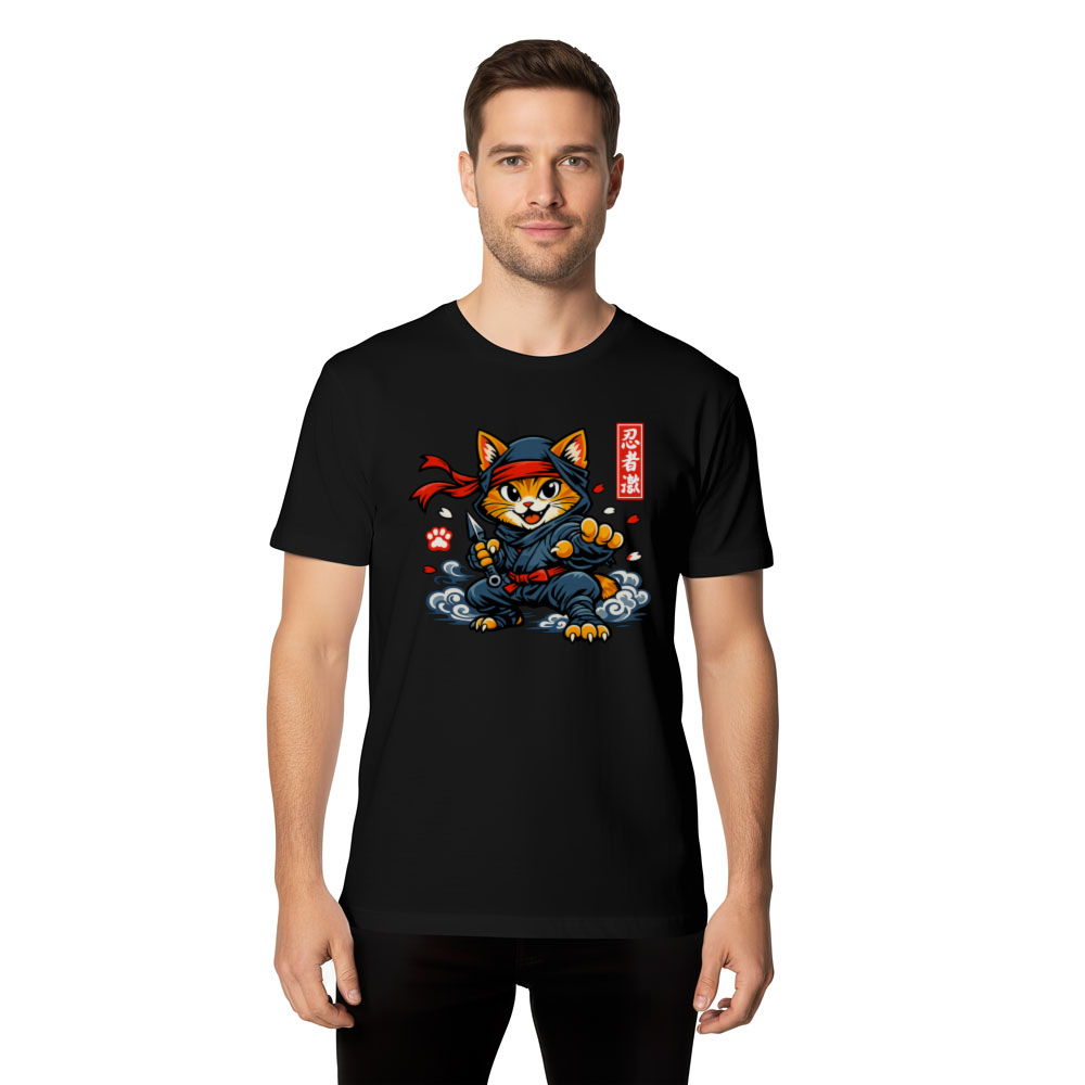 Ukiyo-e Ninja Cat T-Shirt For Anime Fans Playful Gifts for Men Women Boy Kids T-Shirt