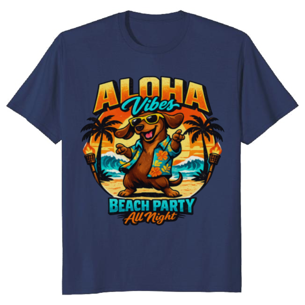 Dancing Dachshund in Hawaiian Shirt Retro Beach Party Graphic Tee Novelty Gifts for Men Women Boy Kids T-Shirt