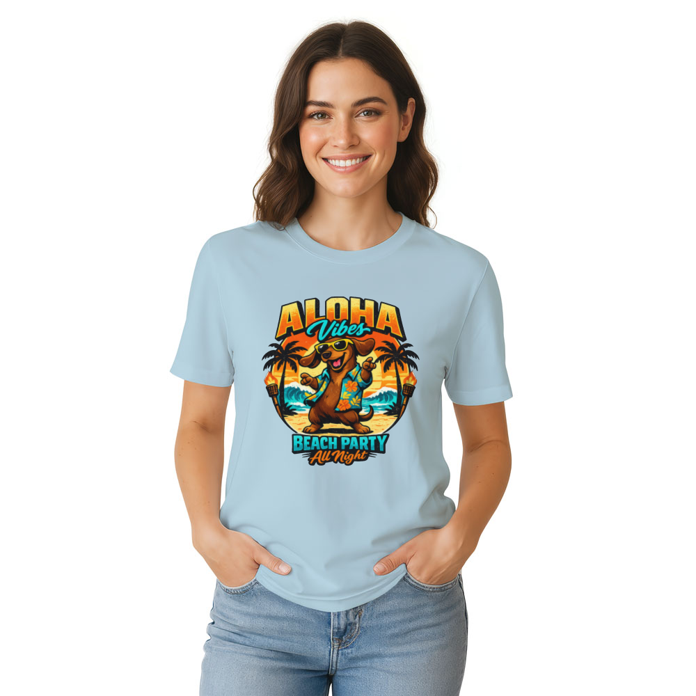 Dancing Dachshund in Hawaiian Shirt Retro Beach Party Graphic Tee Novelty Gifts for Men Women Boy Kids T-Shirt