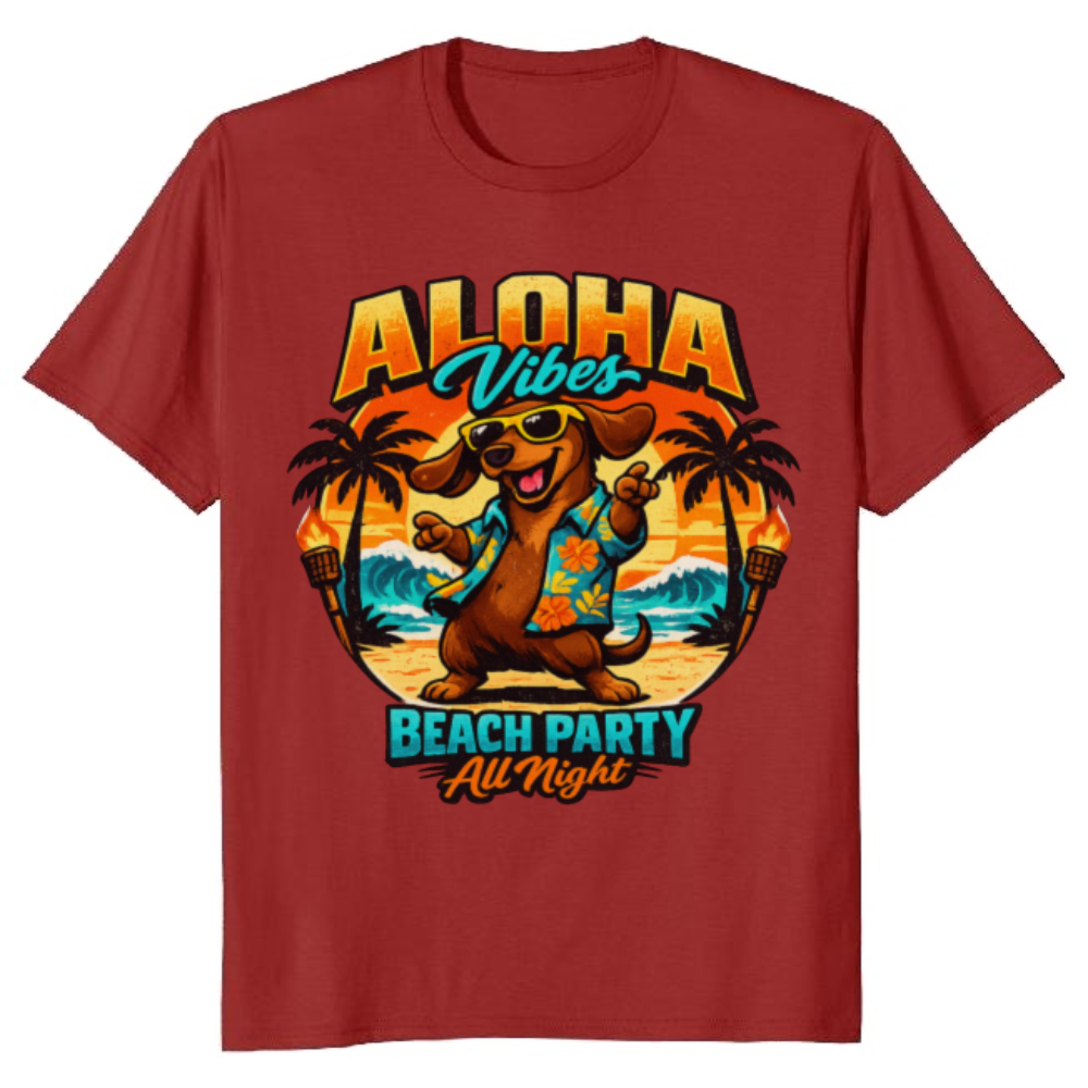 Dancing Dachshund in Hawaiian Shirt Retro Beach Party Graphic Tee Novelty Gifts for Men Women Boy Kids T-Shirt