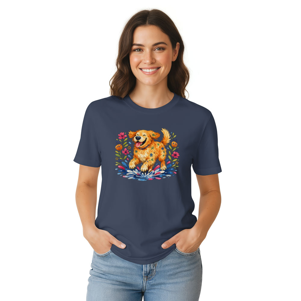 Folk Art Golden Retriever T-Shirt Cozy Gifts for Men Women Boy Kids T-Shirt