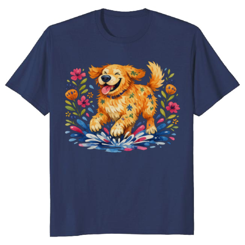 Folk Art Golden Retriever T-Shirt Cozy Gifts for Men Women Boy Kids T-Shirt
