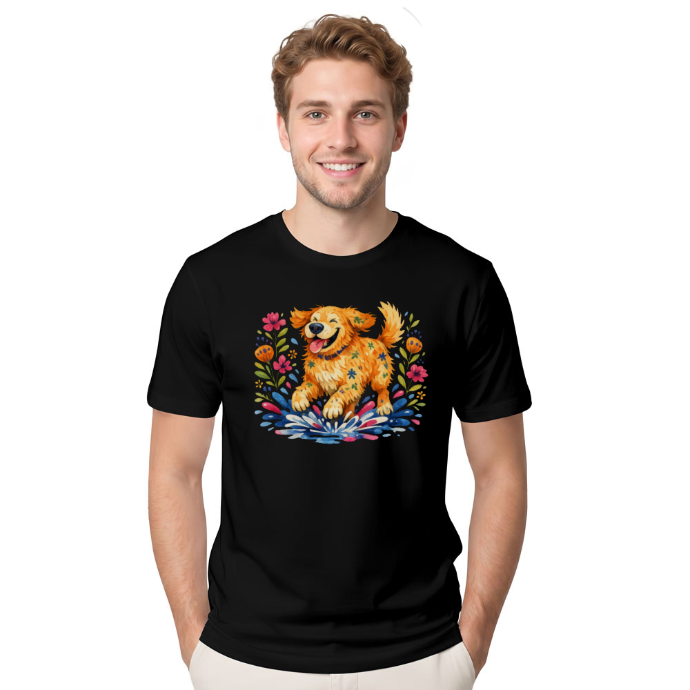 Folk Art Golden Retriever T-Shirt Cozy Gifts for Men Women Boy Kids T-Shirt