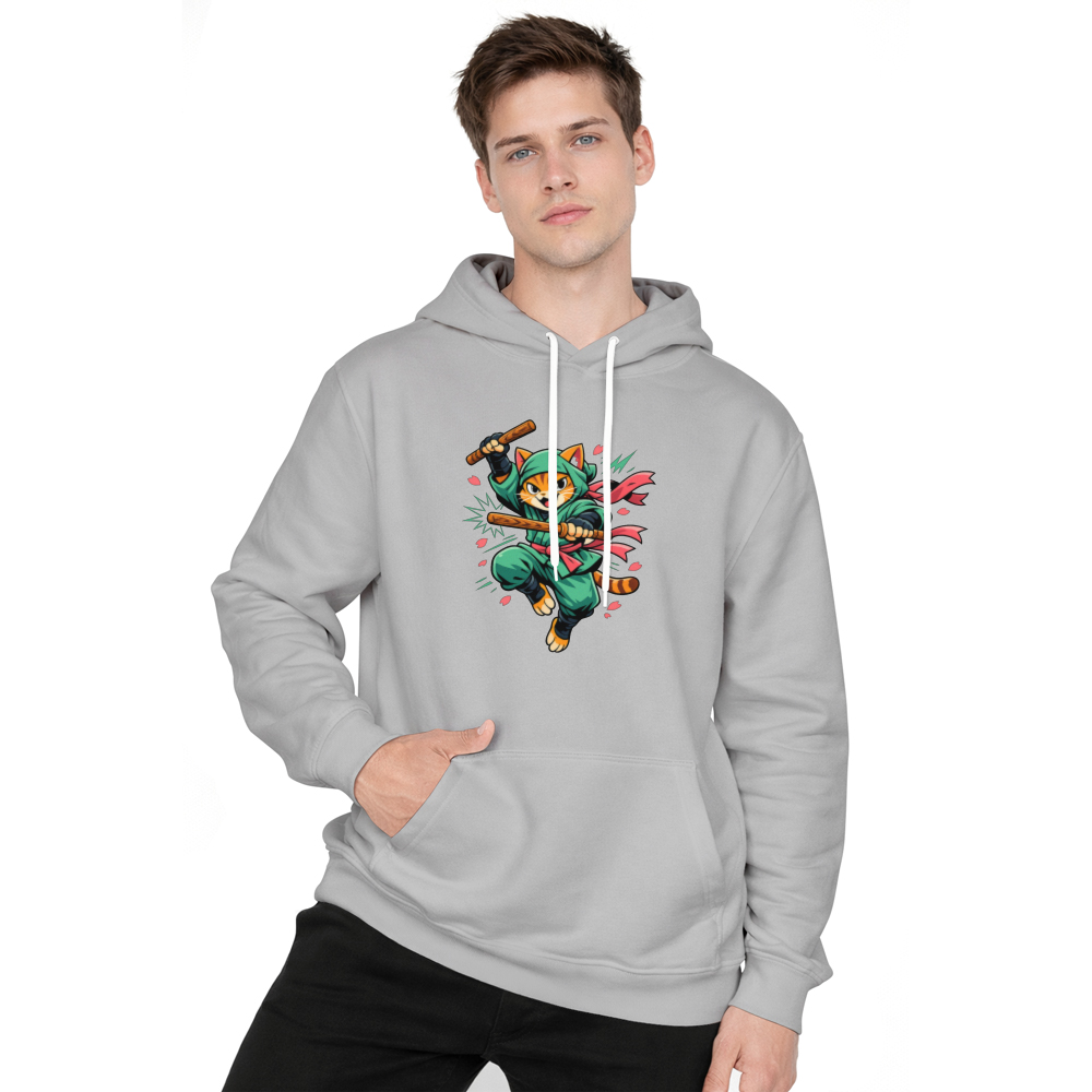 Retro Anime Ninja Cat Pullover Seafoam Green Orange Cute Gifts for Men Women Boy Kids Pull Over Hoodie