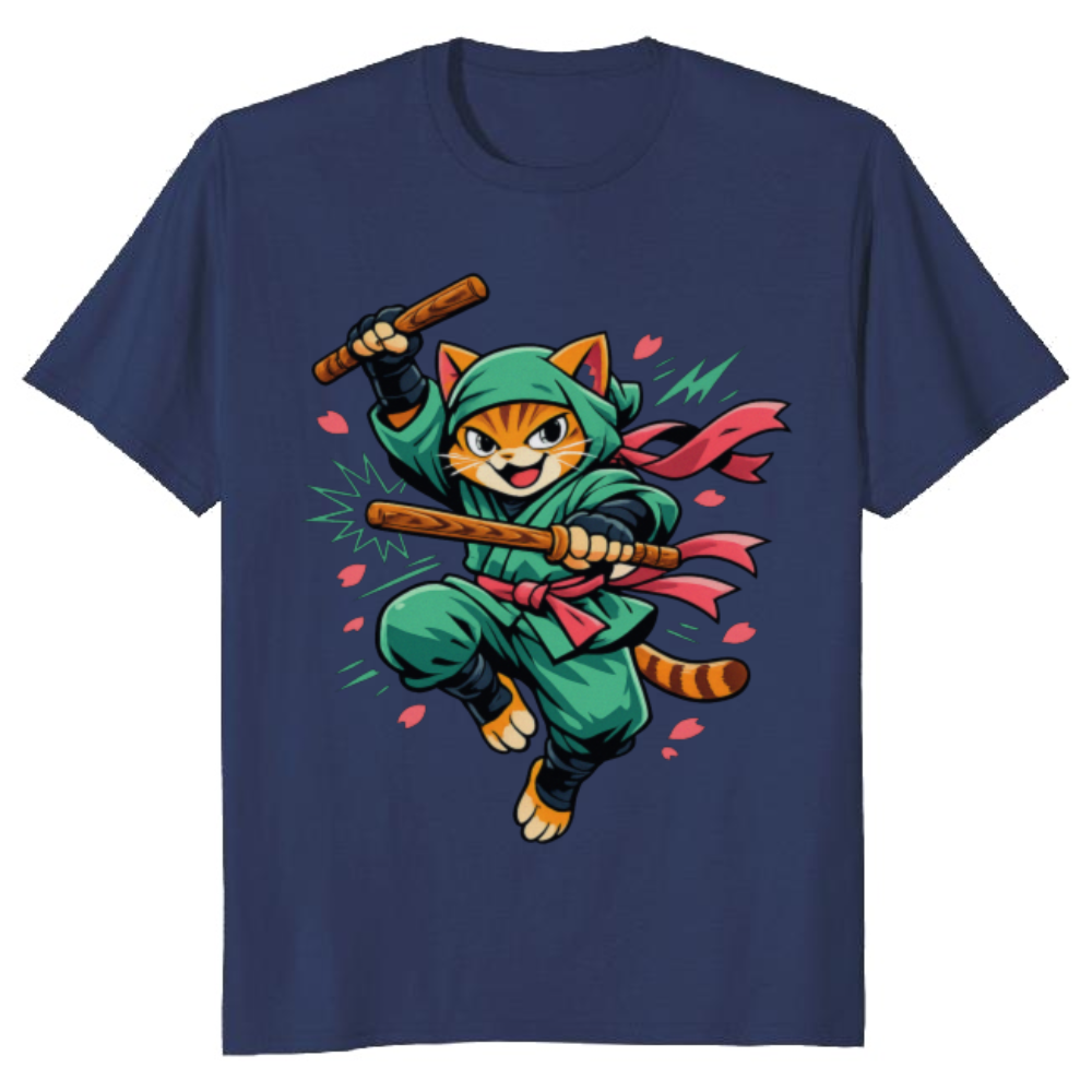 Retro Ninja Cat Graphic Tee For Anime Fans Playful Gifts for Men Women Boy Kids T-Shirt