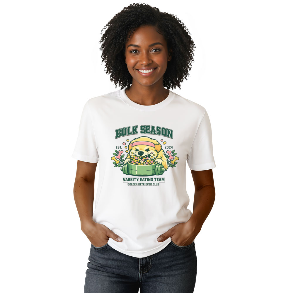 Varsity Bulk Season Golden Retriever Eating Team Graphic Cute Gifts for Men Women Boy Kids T-Shirt
