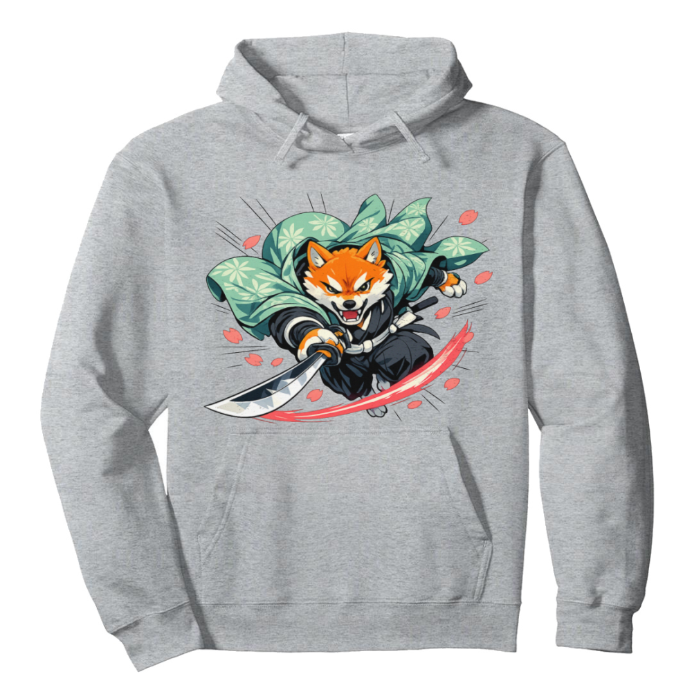 Shiba Sneak Attack Samurai Hoodie Cinematic Retro Vaporwave Streetwear Seafoam Accents Cool Gifts for Men Women Boy Kids Pull Over Hoodie