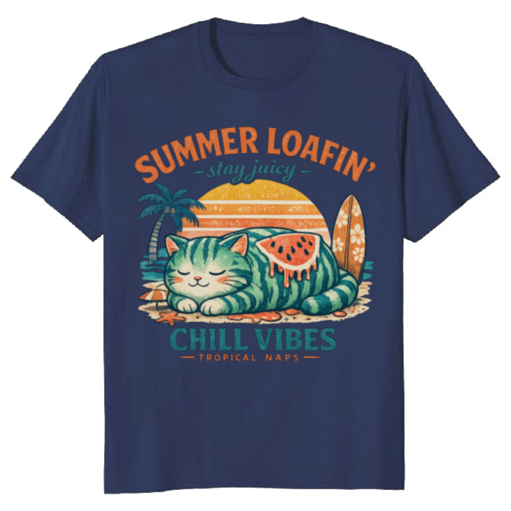Retro Watermelon Cat Loaf Graphic Cute Gifts for Men Women Boy Kids T-Shirt