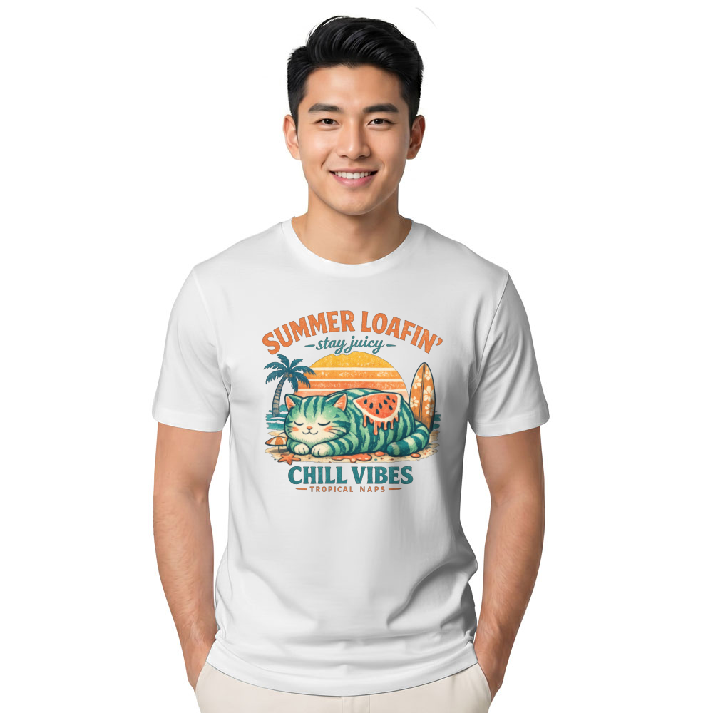 Retro Watermelon Cat Loaf Graphic Cute Gifts for Men Women Boy Kids T-Shirt