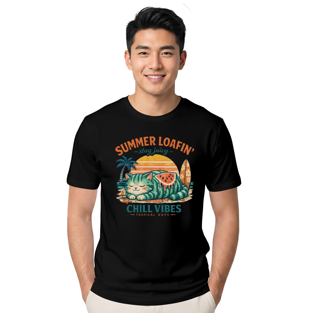 Retro Watermelon Cat Loaf Graphic Cute Gifts for Men Women Boy Kids T-Shirt