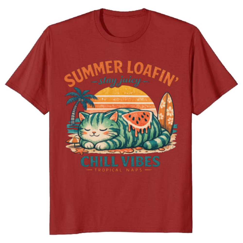 Retro Watermelon Cat Loaf Graphic Cute Gifts for Men Women Boy Kids T-Shirt