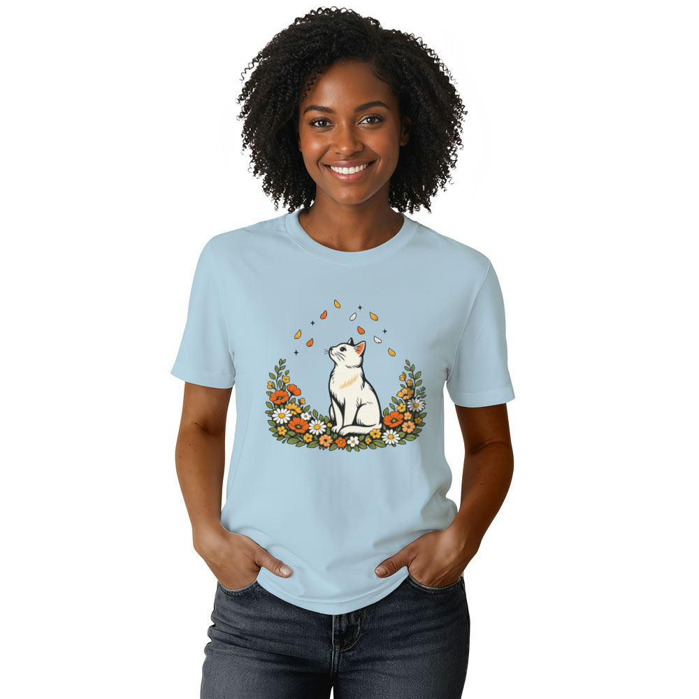 Elegant Cat T-Shirt Boho Botanical Petal Watcher Serene Whimsical Gifts for Men Women Boy Kids T-Shirt